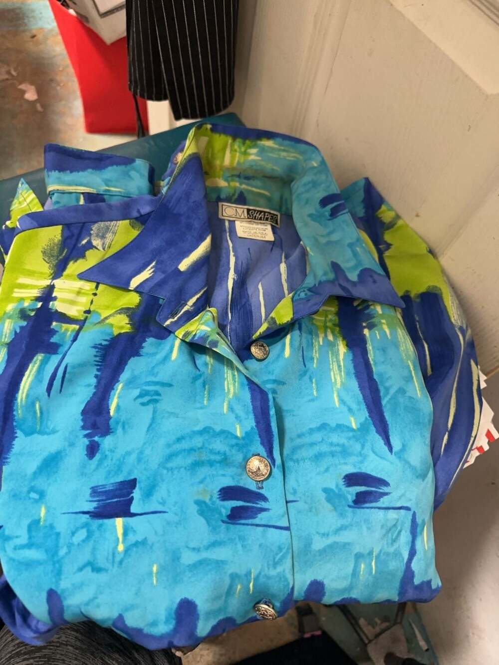 C.M. Shapes Vintage Abstract Print Button-Down Shirt Medium